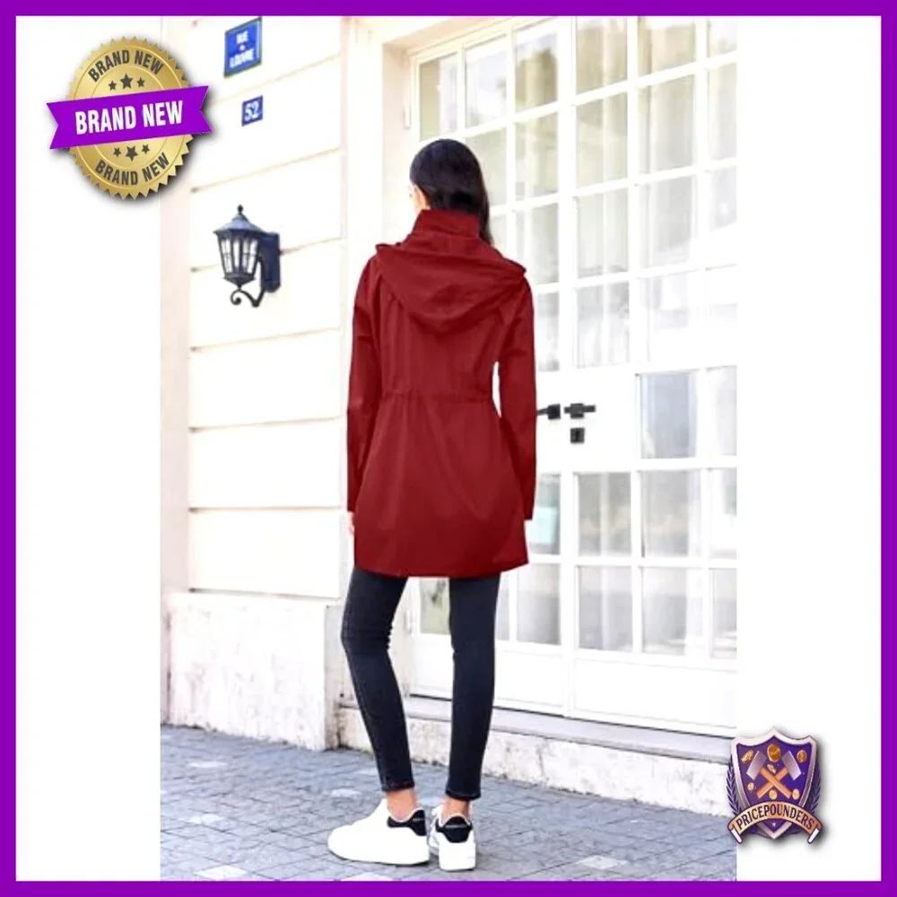 Waterproof Long Hooded Trench Rain Jacket Windbreaker Travel Oversized Fit - Picture 5 of 7